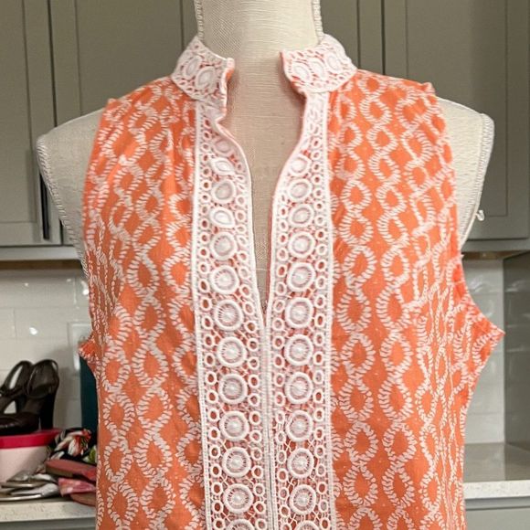 Rock Flower Paper 100% Cotton Sleeveless Dress Peach with White Trim Size Large - Picture 2 of 8